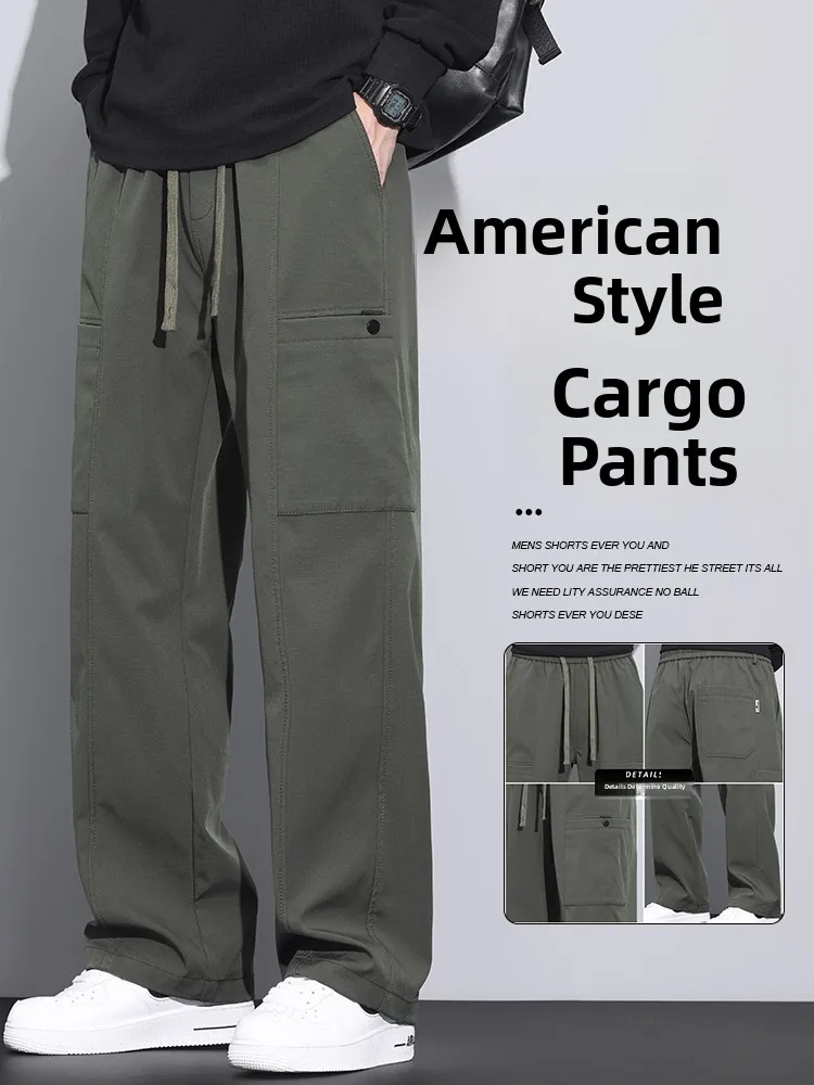 

Модные мужские повседневные брюки-стринги свободного кроя, прямые, широкие штанины, весна-осень, в американском стиле, рабочая одежда, удобные, для отдыха...