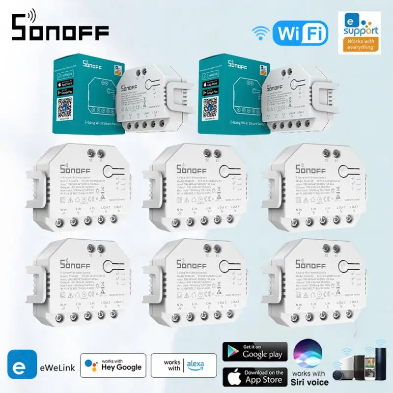 

SONOFF DUALR3/R3 Lite WiFi Switch Dual Relay Module DIY MINI Smart Switches Remote Two Way Control Support Alexa Google Home