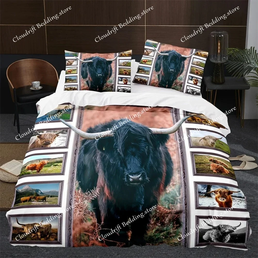 

Highland Cow Duvet Cover King Queen Cattle Bedding Set Farmhouse Animal Quilt Cover Western Funny Bull Polyester Comforter Cover