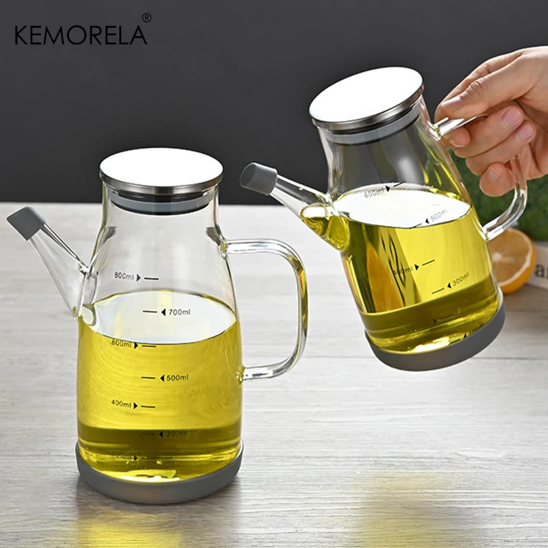 600/800/1000ml Glass Oil Pot Household High Temperature Resistant Soy Sauce Vinegar Seasoning Bottles Kitchen Large Capacity Oil