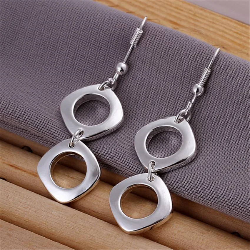

Beautiful Double Square 925 Sterling Silver Earrings Hot Selling Fashion Jewelry Party Gift Free Shipping