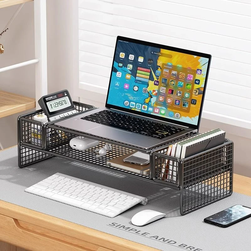 Double-Deck Computer Monitor Riser Holder PC Screen Stand Bracket Desktop Laptop Keyboard Mouse Storage Organizer Pen Container