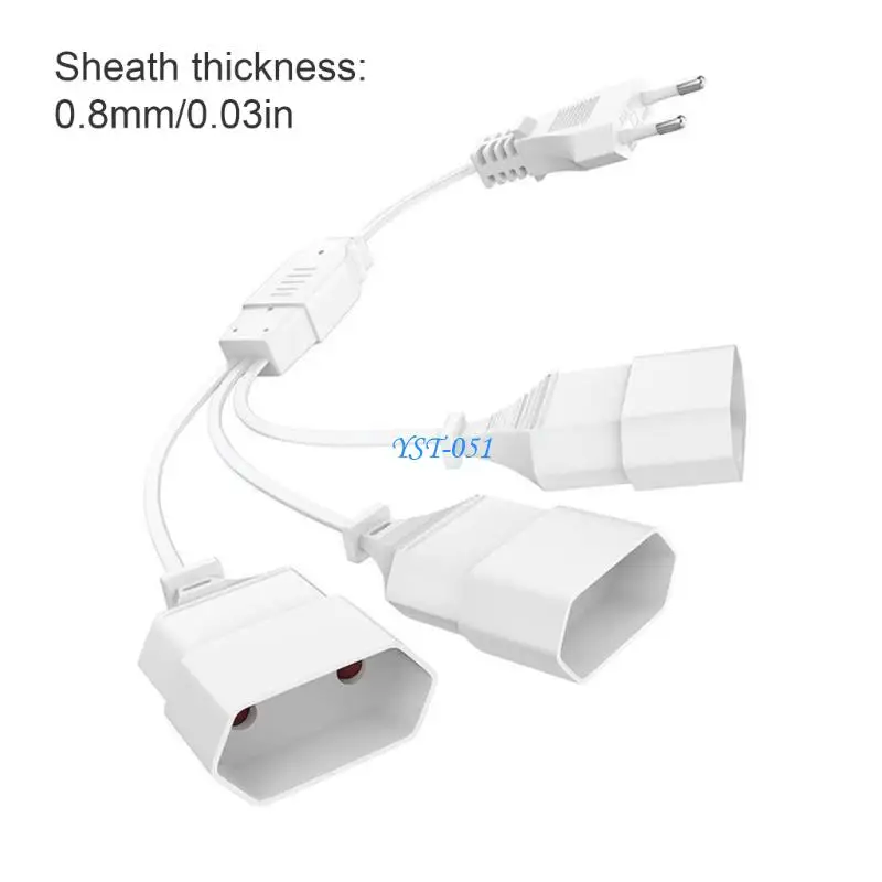 E15A Triple Outlet European Standard Power Adapters Cable 3 Way Power Splitters Cables for Office & Home Electrical Equipment