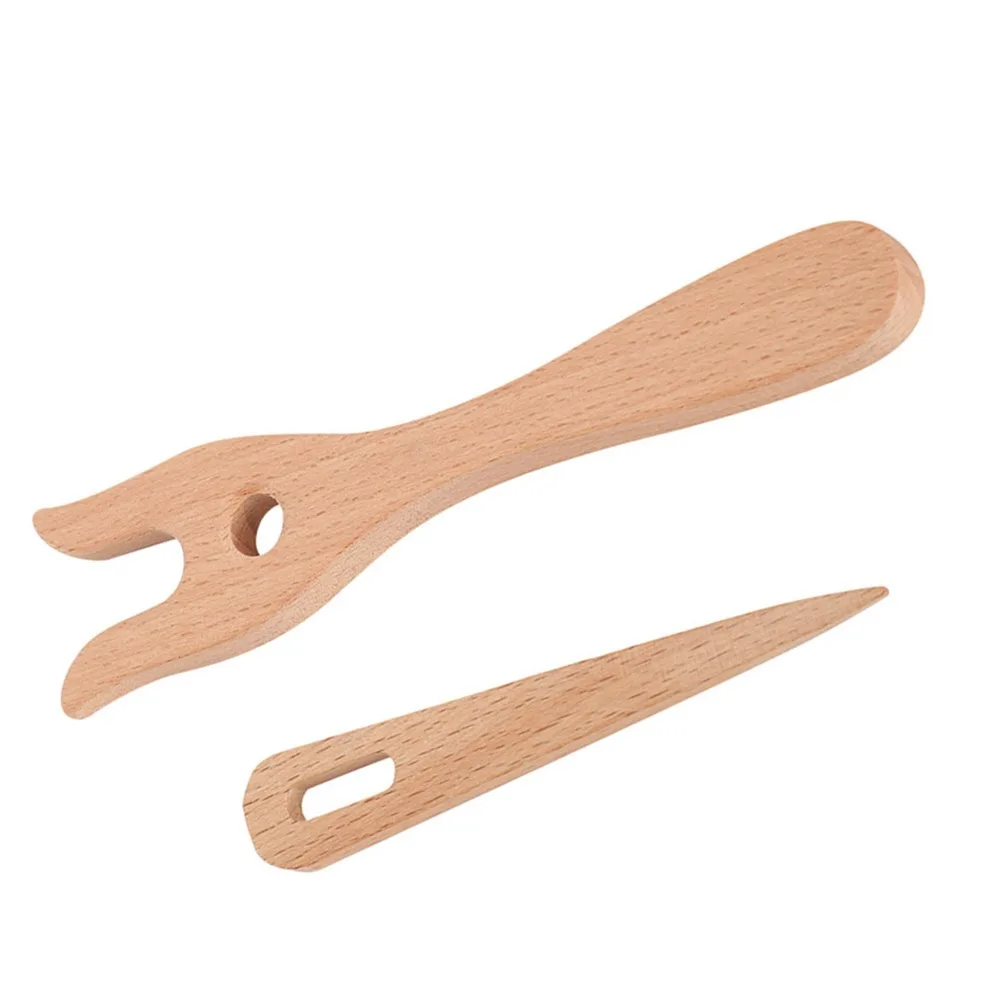 2Pcs Handmade Wooden Lucet Fork Kit Eye Needle Design Fork Type Structure Wooden Knitting Fork Braided Craft Tools For Making