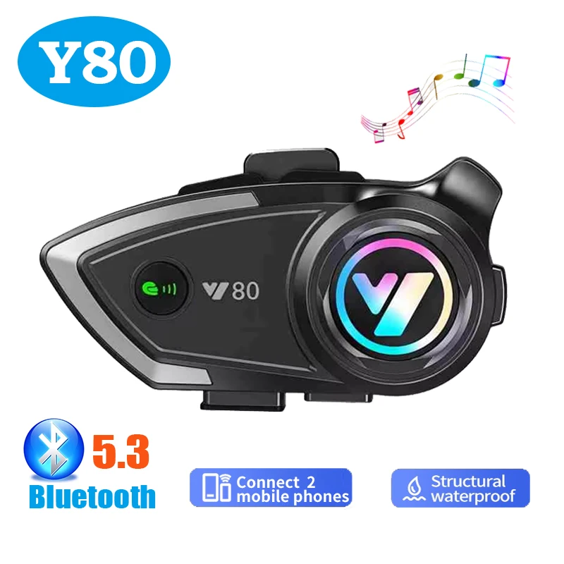 

Беспроводная Bluetooth 5.3 гарнитура Y80 для мотоциклетного шлема, водонепроницаемая, с GPS, для звонков, музыки, с функцией шумоподавления CVC