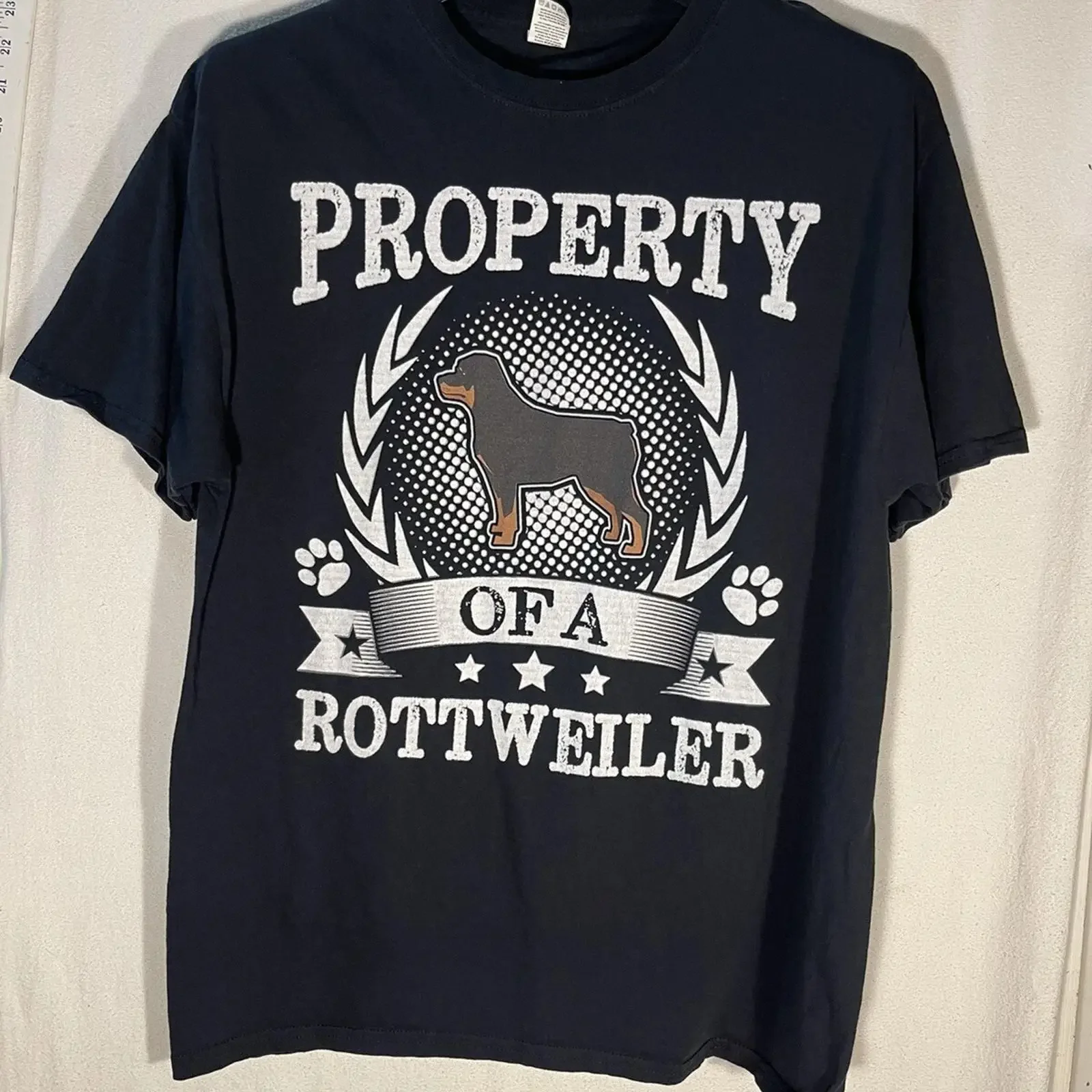 Fruit of the Loom Mens Size L Black T Shirt Rottweiler  vintage Washed Unisex Stylish Stretched fashion Slightly Soft