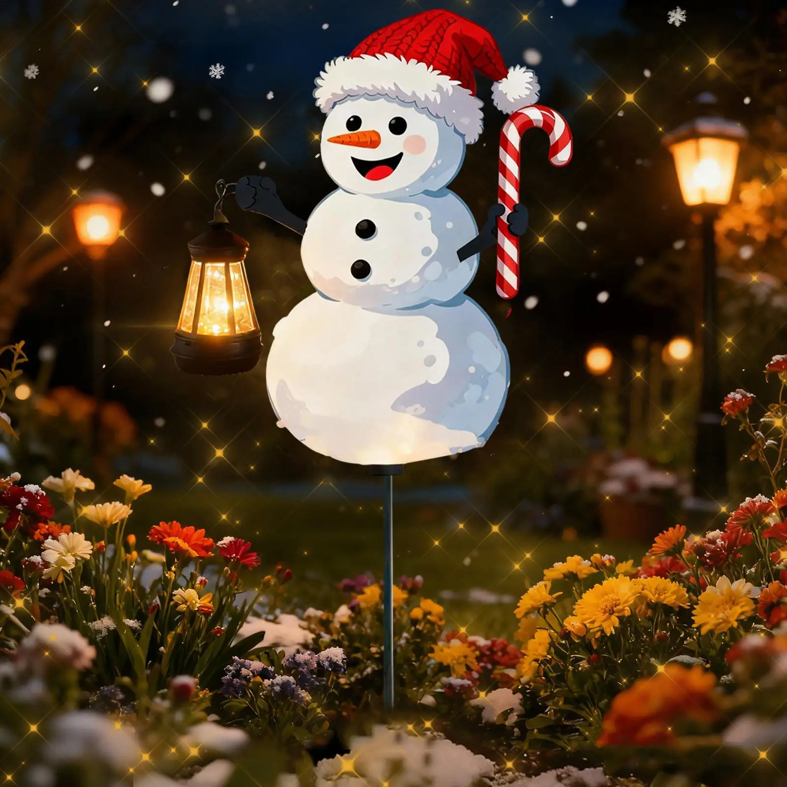 

Рождественские садовые колья, светодиодная подсветка, фестивальные знаки, Санта-Клаус, держащий фонарь, дизайн, рождественские украшения со снеговиками для сада, двора