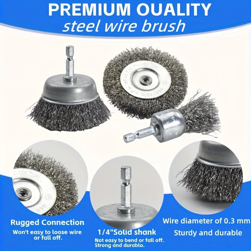 3/6Pcs Carbon Steel Wire Wheel Set, 1/4