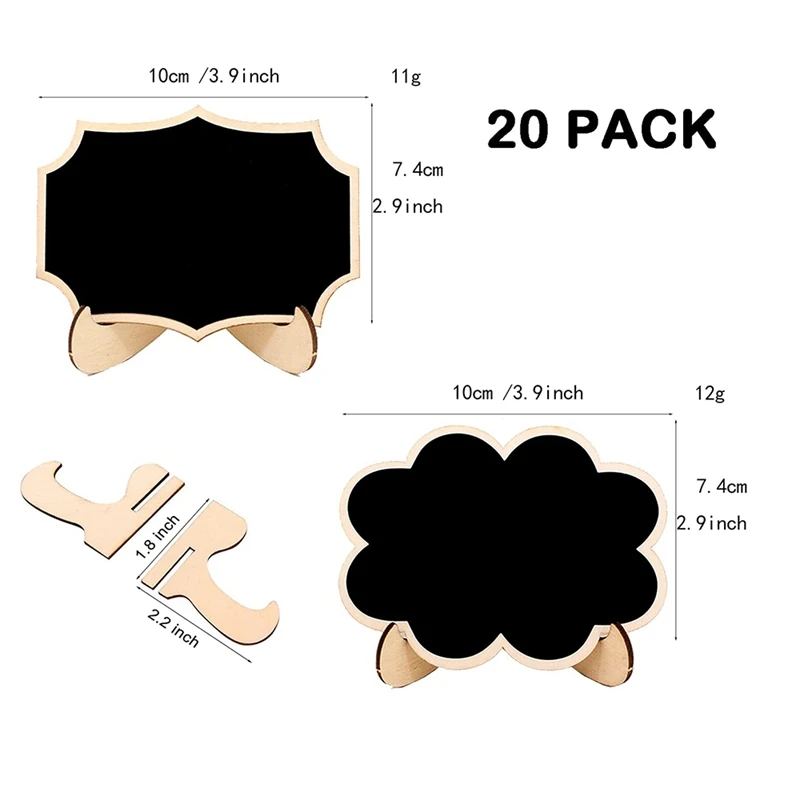 20Pcs Wood Mini Chalkboard Labels With Support Easel Stand For Birthday Parties Food Label Table Number Message Board