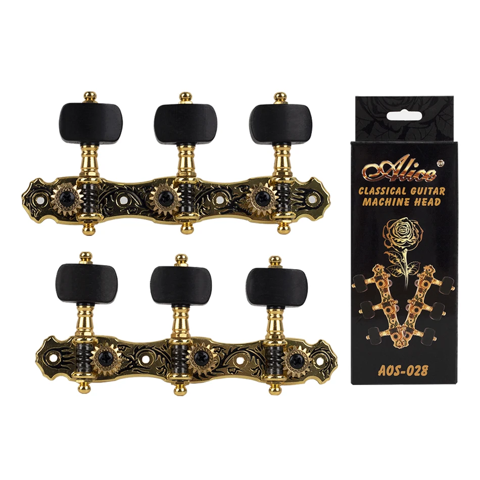 

Alice Machine Head AOS-028 1 Pair Gold Plated Zinc Alloy Black Dragon Plate Black Wood Peg Classical Guitar Accessories