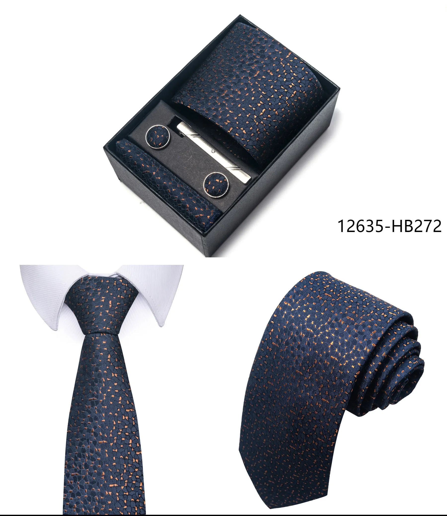 High Grade Holiday Gift Box Brand 8 cm Blue Paisley Tie Handkerchief Cufflink Set Men Necktie Clothing Accessories Birthday Gift