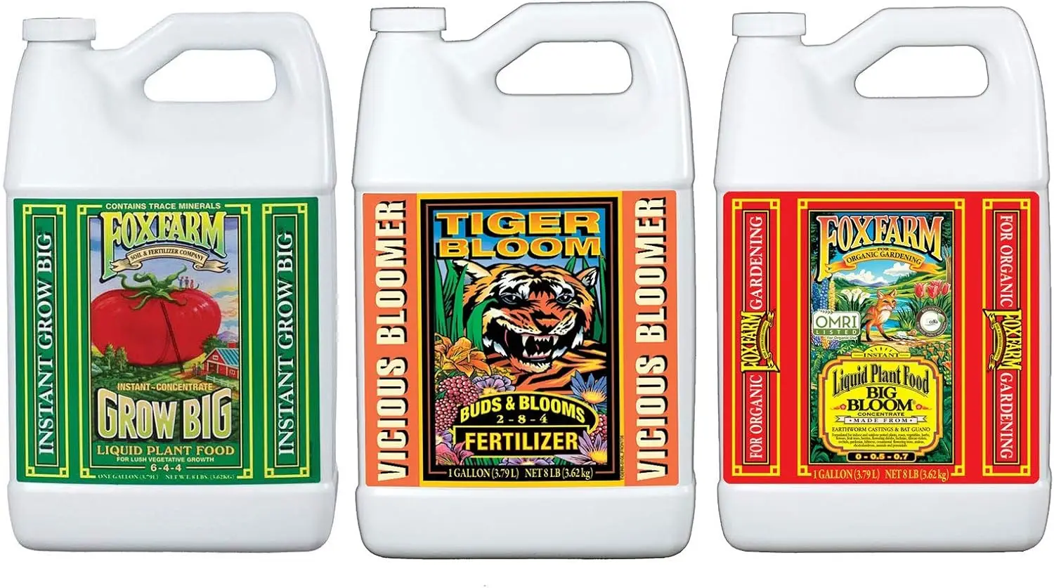 Tiger Bloom + Big Bloom Organic + Grow Big Plant Nutrients Fertilizers