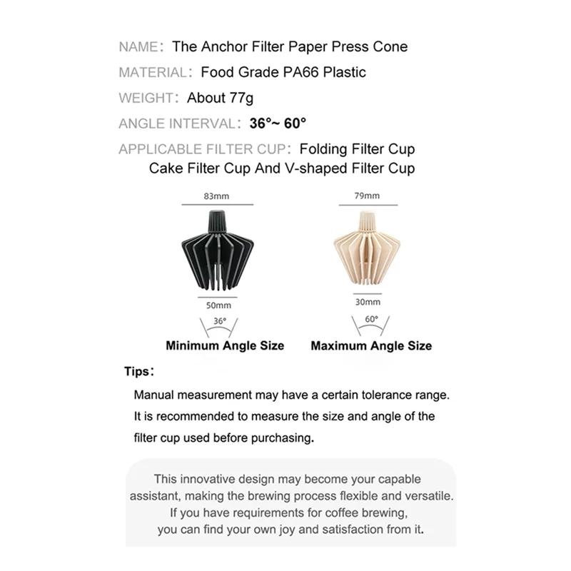 

A25F-Adjustable Paper Filter Shaping Tool 36°-60° Range Design Fits For Multiple Filter Cups