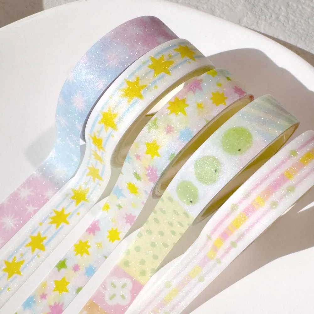 5 Rolls/Pack Cute Washi Sparkling Washi Tapes Scrapbooking DIY Decorative Packing Tape Sticker Handbook Tape School Supplies