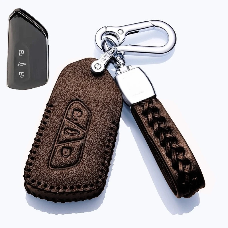 For Volkswagen Teramont / X 2023-2025 Leather Key Fob Cover Case Protector Keychain - Compatible with Pro 450 4Motion, 330, 380