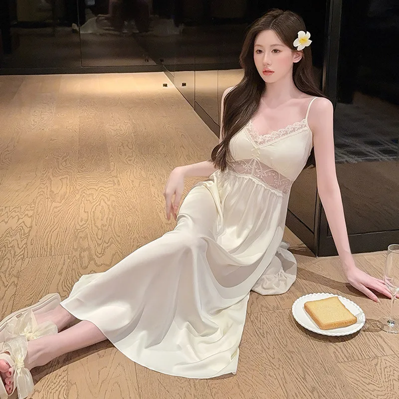 

Nightgown Sexy Lace Sleepwear Nightdress Female Strap Dressing Gown Chemise Loungewear Summer Women Nightwear Home Dress