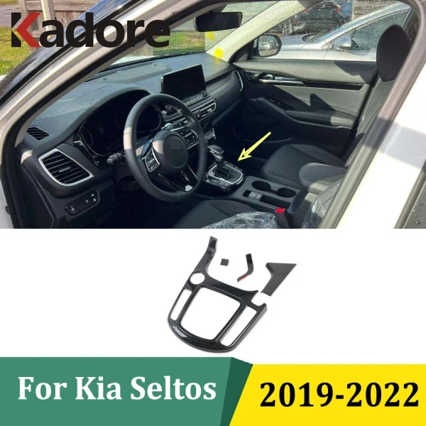 

For Kia Seltos 2019 2020 2021 2022 (LHD) Carbon Fiber Gear Shift Panel Cover Car Decoration Trim Car Styling Accessories