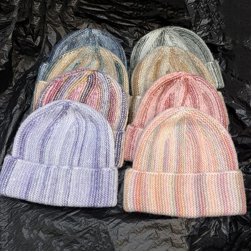 Japanische gestreifte, farbblockierte, verdickte Strickmütze für Männer und Frauen im Winter, Outdoor-Ohrenschutz, warme Skull-Beanie-Mützen. – Detail 1