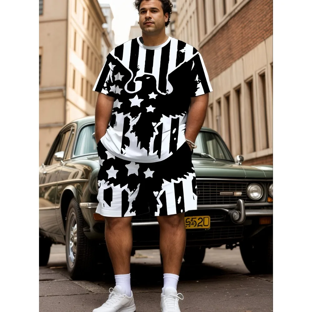 3D Print Short Sleeve T-shirts Shorts 2-piece Set Men's O-Neck T-Shirts for Man Set Summer T Shirt Clothing Drawstring Shorts