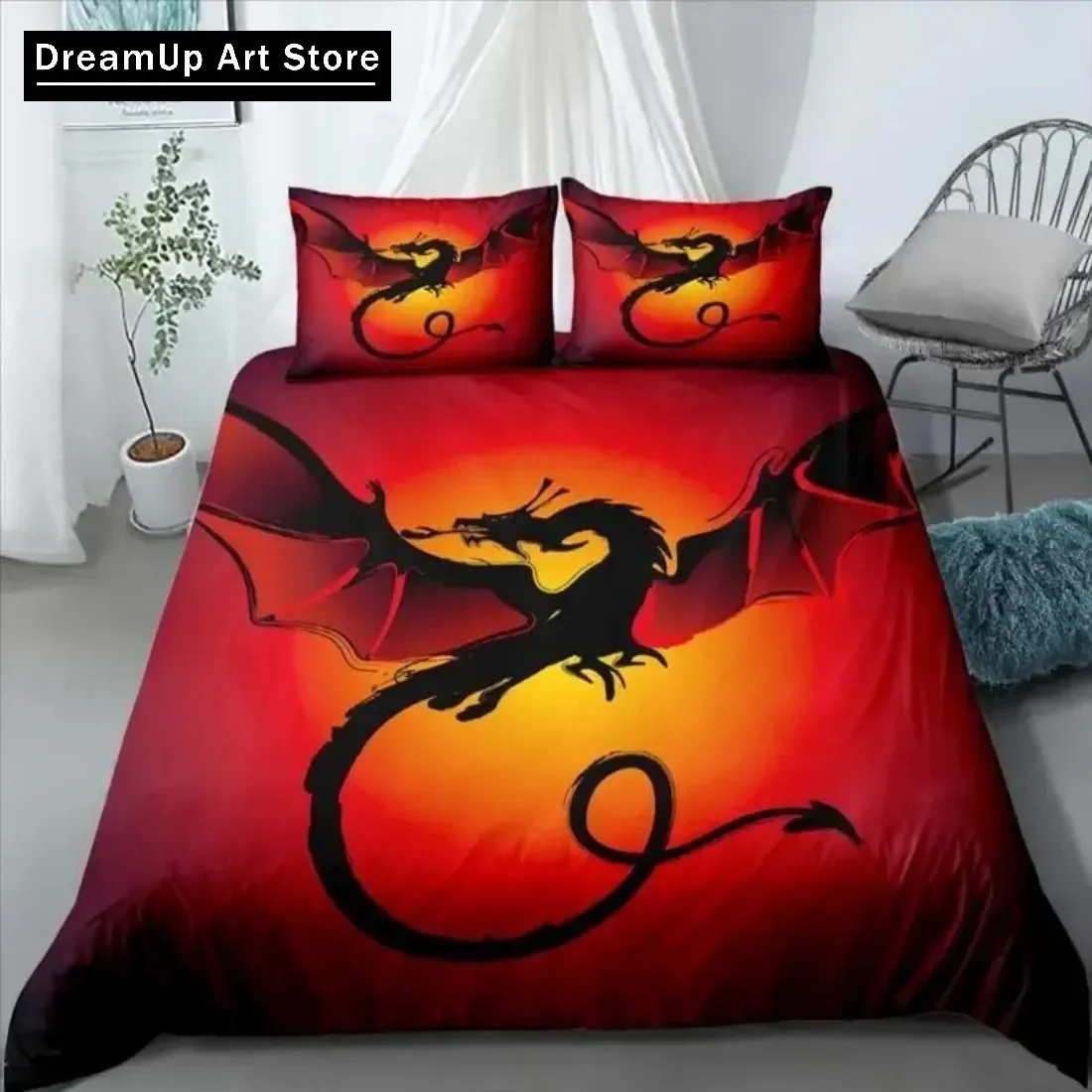 

Dragon Printed Duvet Cover King Queen Western Magic Dragon Bedding Set Bed Set Quilt Cover Pillowcase Twin Single Home Textile