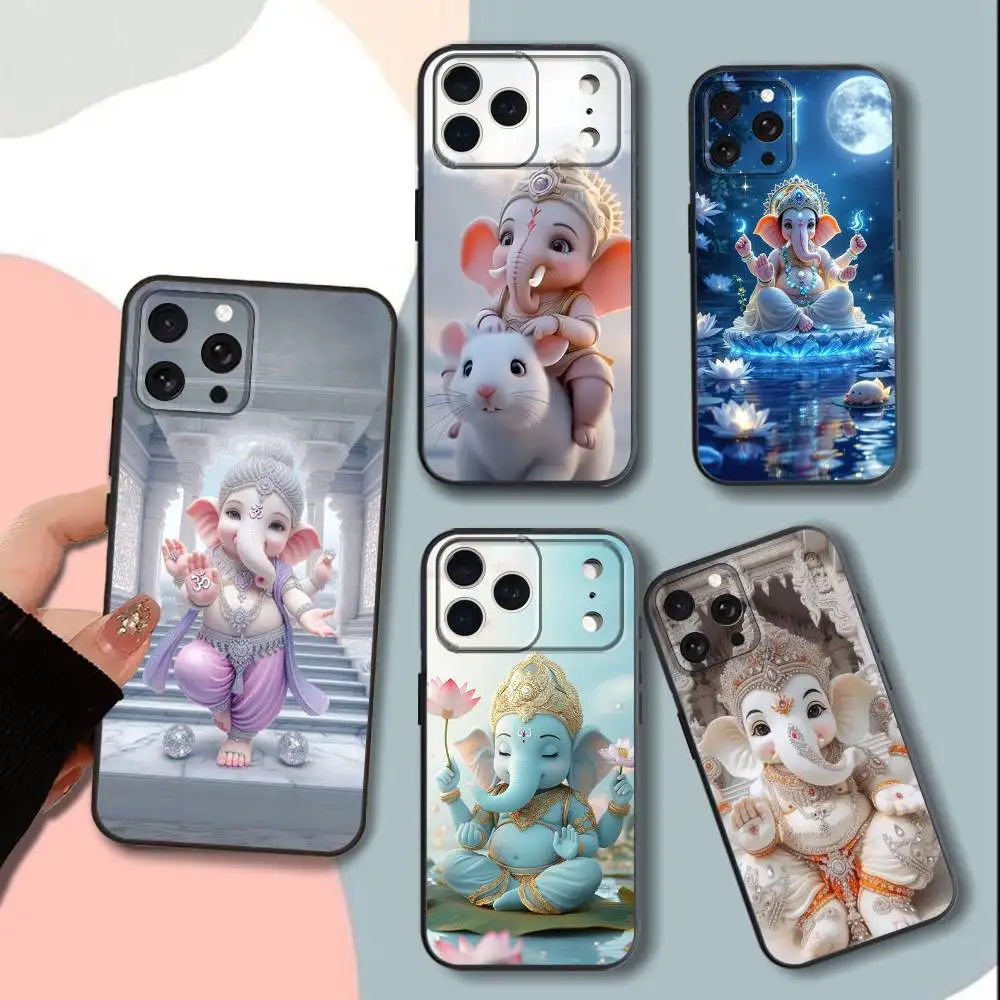 

E-Elephant G-God GaneshS Phone Case For iPhone 15,13,16,12,11,17,14,Plus,Pro,Max,XS,XR,X,SE,Mini,Soft Silicone Black Cover