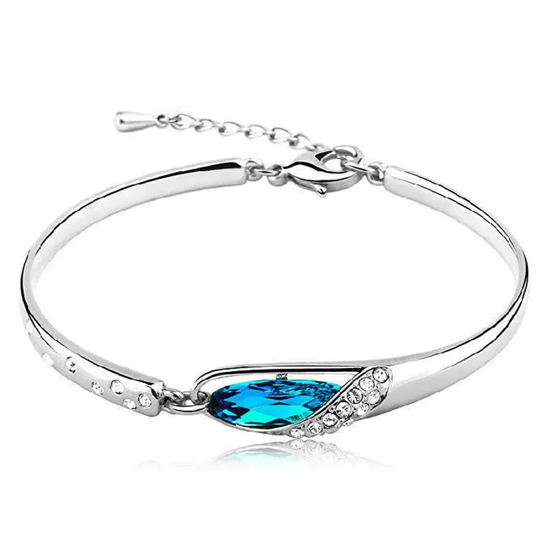 925 Sterling Silver Bracelet Blue Crystal Bracelet for Women Jewelry Gift