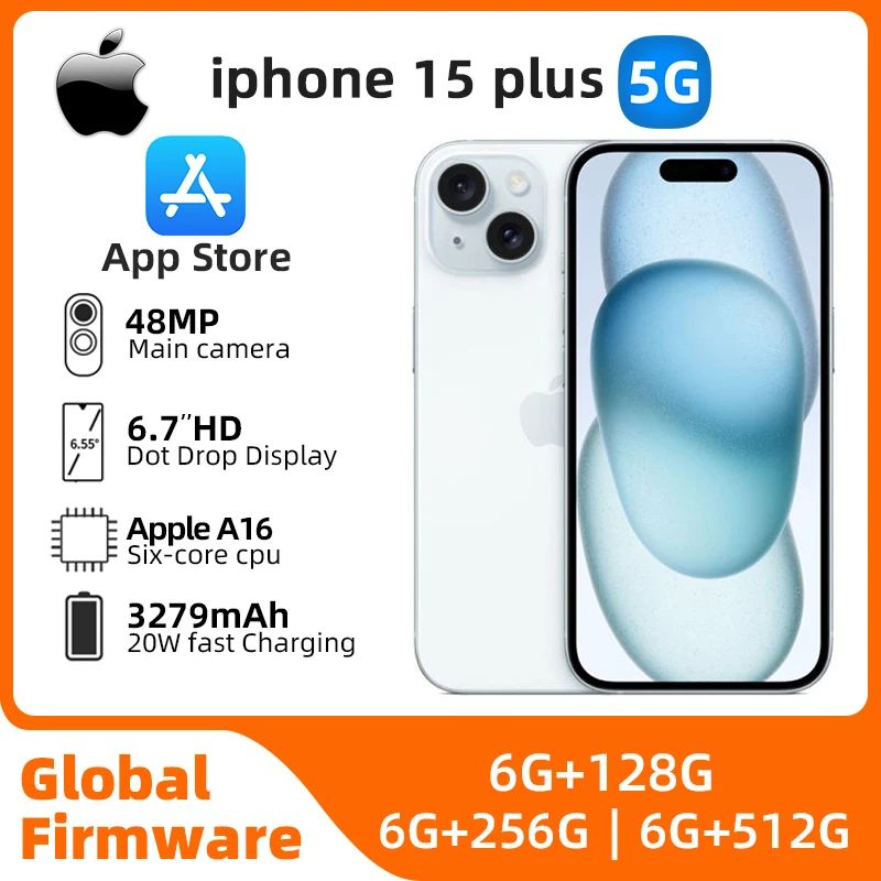 Apple iphone 15 plus 5G 6,7 дюйма, 6 ГБ ОЗУ, 256 ГБ/512 ГБ ПЗУ A16, бионический чип iOS 17, все цвета в хорошем состоянии, оригинальный