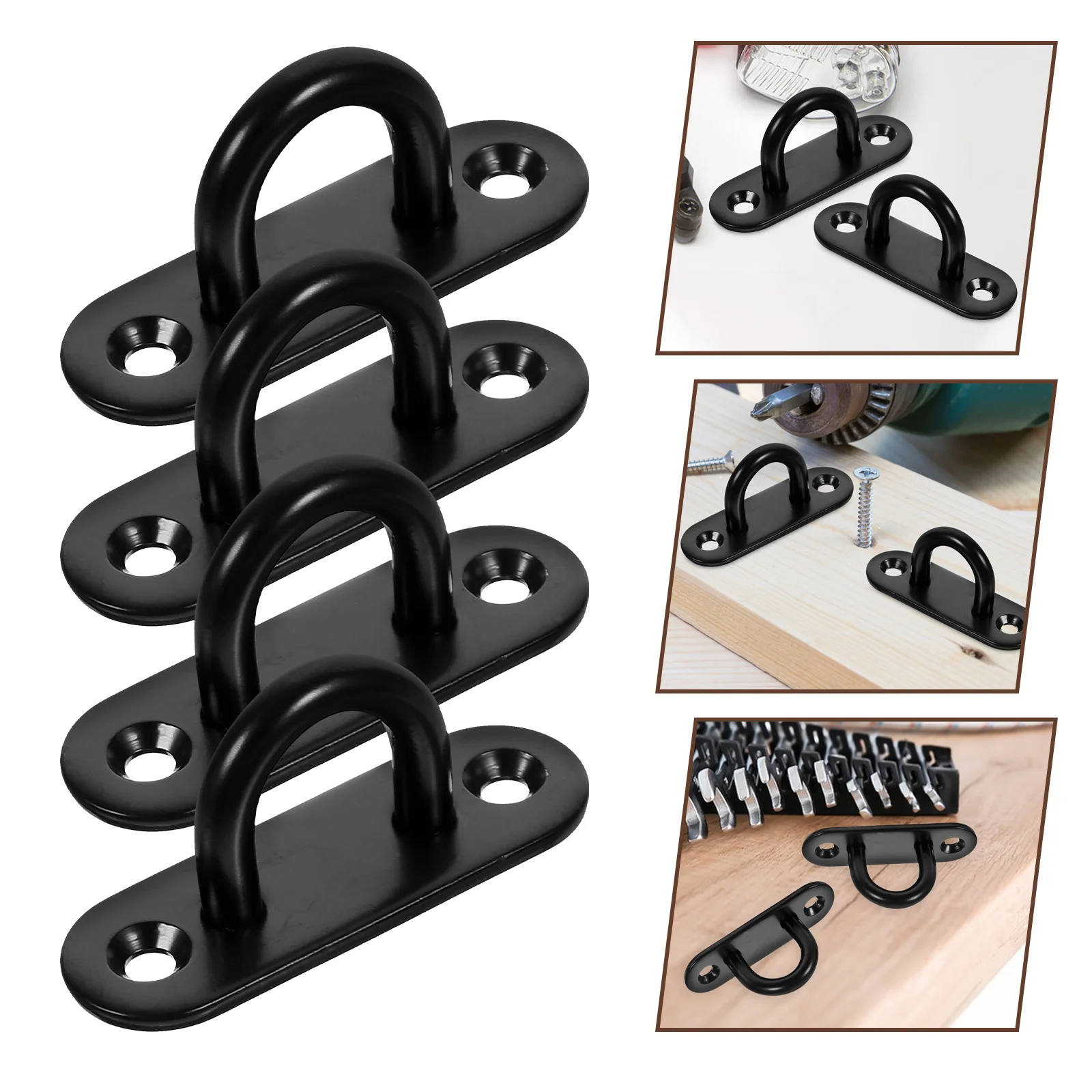 

4 Pcs Gate Latch with Lock Roof Wall Hook Pad Eye Plate Black Stainless Steel Heavy Duty Hooks