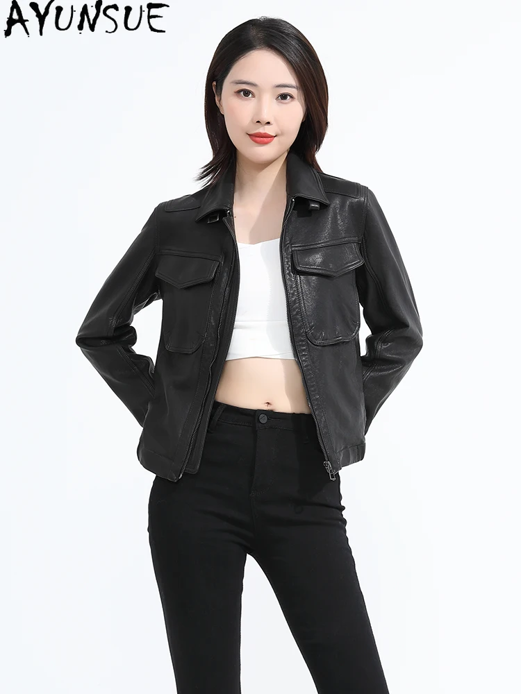 AYUNSUE 100% Top Layer Sheepskin Jackets Woman 2025 Spring Autumn Fashion Genuine Leather Jackets Woman Clothes Abrigo Mujer