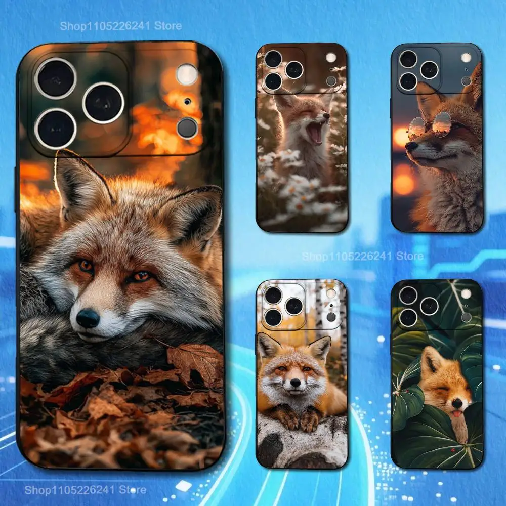 

Cute Animal Fox For iPhone 13,16,11,14,17,12,15,Plus,Pro Max,XS,X,XR,SE,Mini,8,7,Phone Case Soft Silicone Black