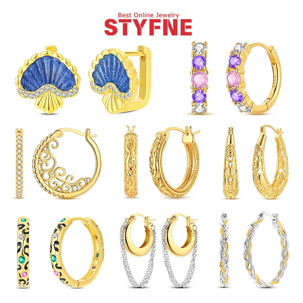 Women Gold Earrings 925 Silver Purple Zircon Earrings Leopard Shell Vine Hoop Earrings for Women Birthday Fashion Jewelry Gift