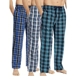 JupiterSecret 3 Pcs/Set Men's Cotton Plaid Sleep & Lounge Pants, Pajama Bottoms With Pockets For All Season