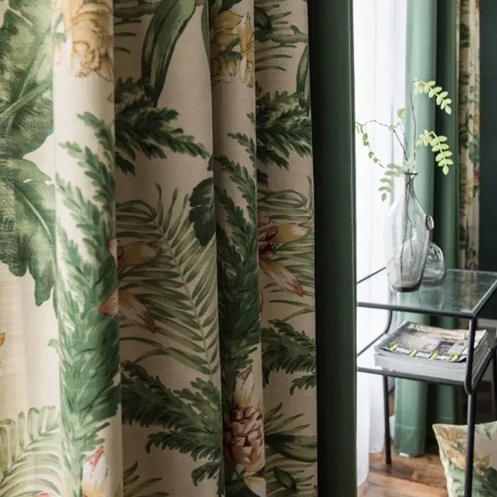 Custom Size American Light Luxury Pastoral Villa Blackout Green Cotton and Linen Curtains for Living Dining Room Bedroom Decor