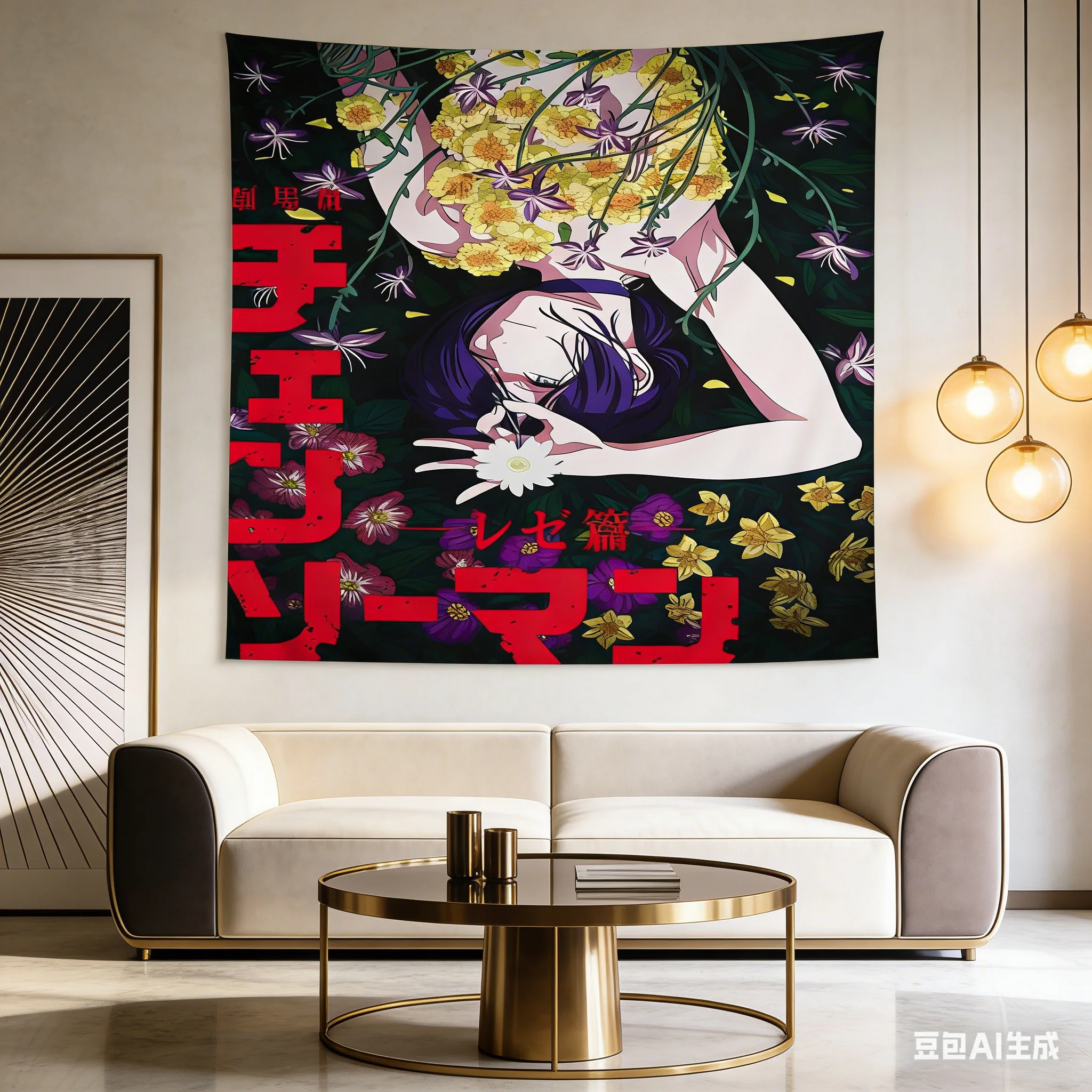 1pc Cowboy Bebop Faye Valentine Tapestry, Anime Floral Wall Hanging, Polyester 2D Print, Retro Anime Decor for Bedroom, Gift