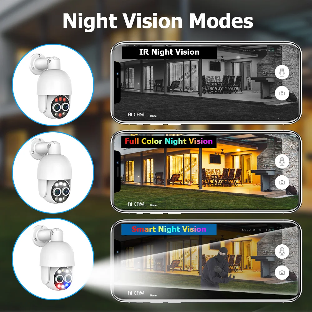 CN، 8MP، PTZ، POE، عدسة مزدوجة، 8X Hybrid، Zoom، Humananoid، تتبع تلقائي، رؤية ليلية ملونة، أمان، مراقبة، طقم، PT825