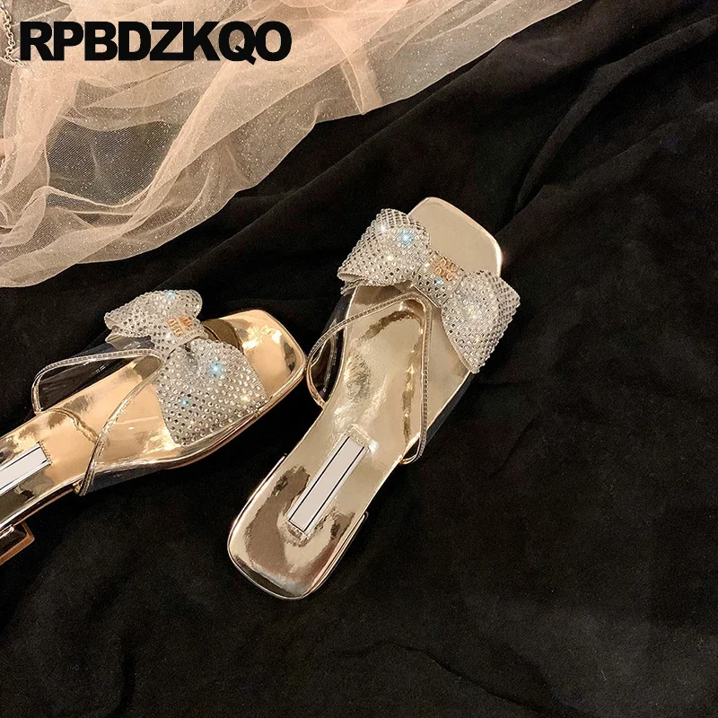 

Pvc Shoes Clear Slippers Metallic Peep Toe Fish Mouth Bow Knot Transparent Rhinestone Flats Diamond Women Sandals Bowtie Slides