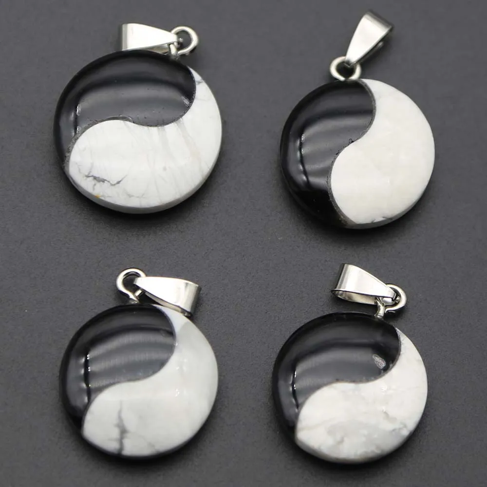 Fashion Tai Chi Eight Trigram Yin And Yang Pendants Necklace Obsidian White Pine Transfer Bao Ping An DIY Jewelry Wholesale 4PCS