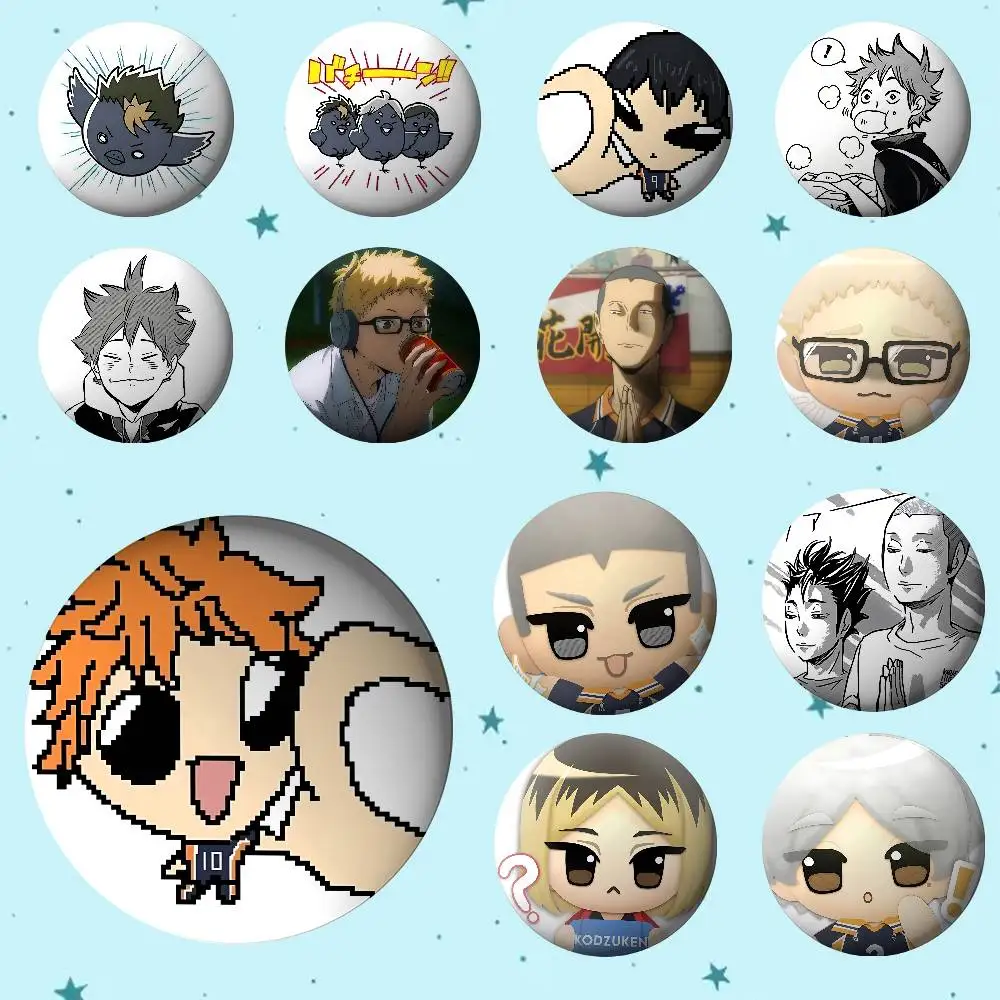 أمين H-Haikyuu شارات شارات الكرتون دبابيس مستديرة على ظهره سترة الاكريليك زر دبابيس جمع الهدايا