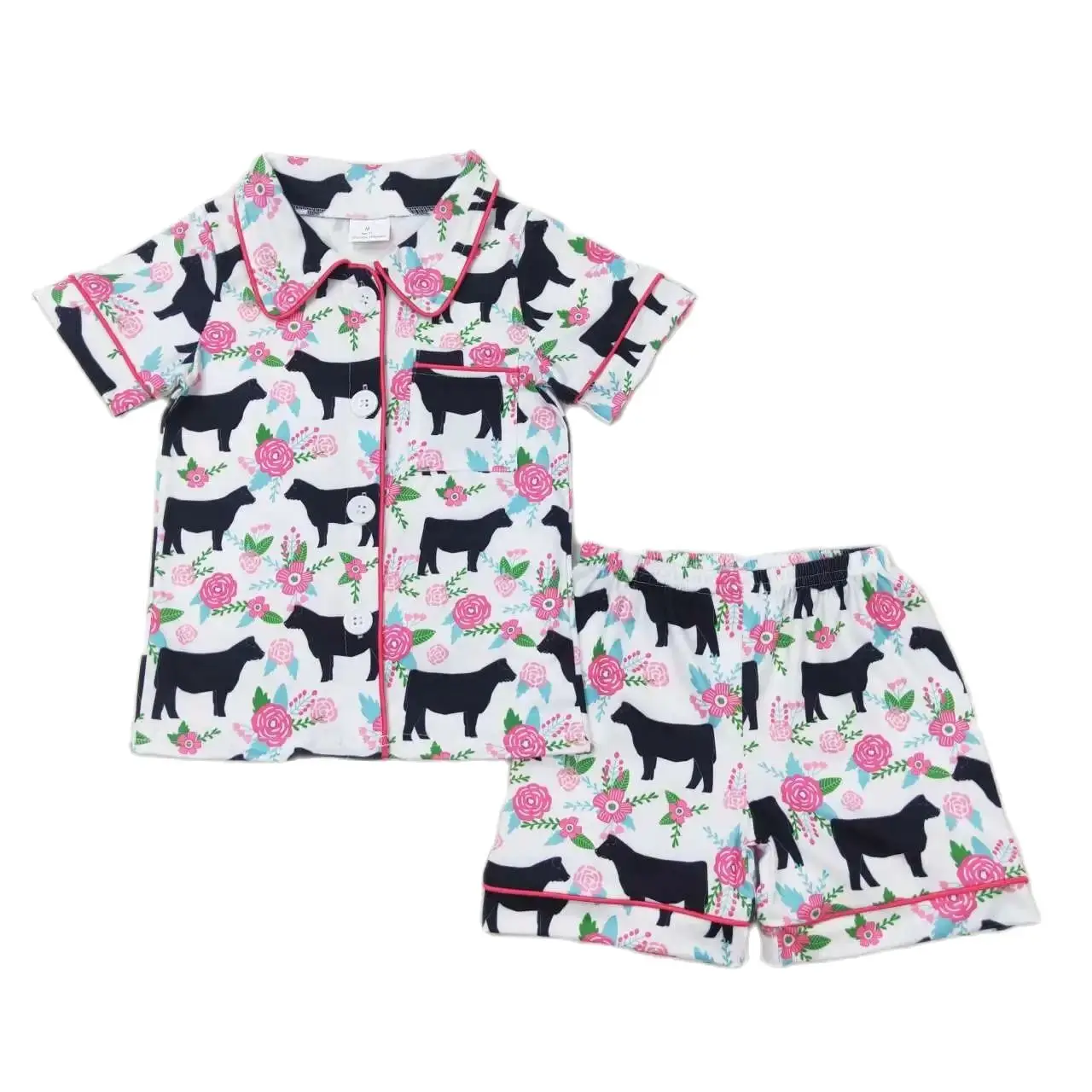 Wholesale Summer Children Cow Print Nightclothes Clothing Baby Girl Button Sleepwear Clothes Set Shorts Infant Pajamas Outfit