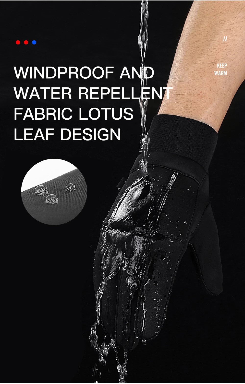 1 Pairs Winter Gloves Mens Touchscreen Non-Slip Unisex Waterproof Windproof Warm Cycling Cold Gloves Fashion Zipper Sports Glove