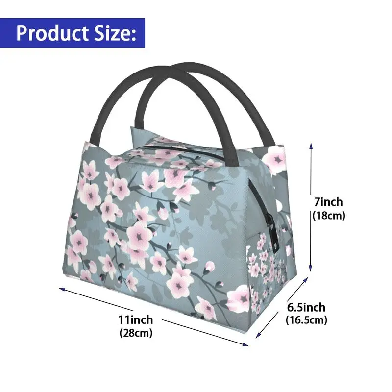 Bolso de mano con aislamiento de flor de cerezo Sakura rosa para mujer, bolsa de almuerzo con flores japonesas, enfriador térmico reutilizable, caja Bento