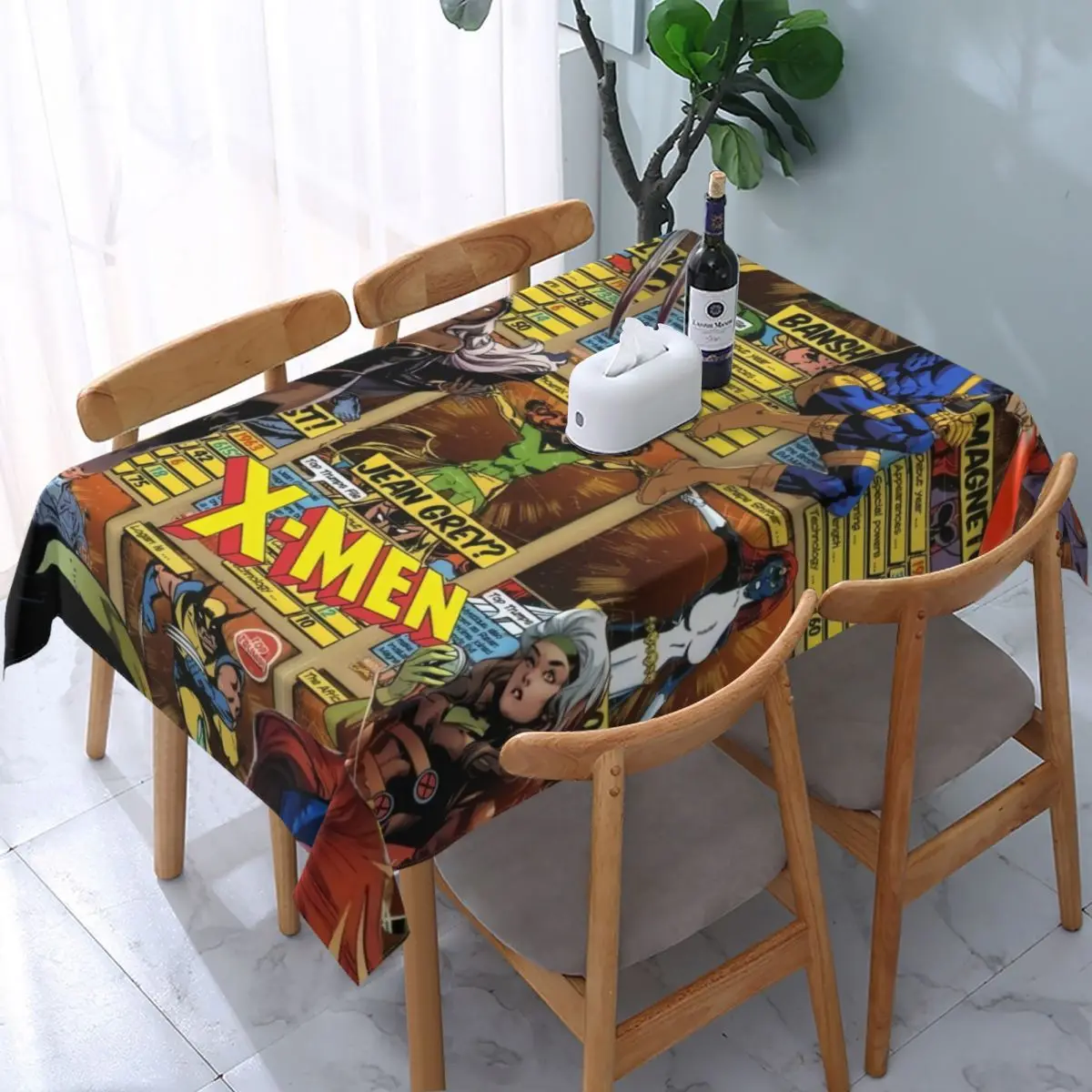 

Customized Rectangular Disney X-Men Marvel Film Tablecloth Fit 40"-44" Elastic Edge Table Cloth Table Covers