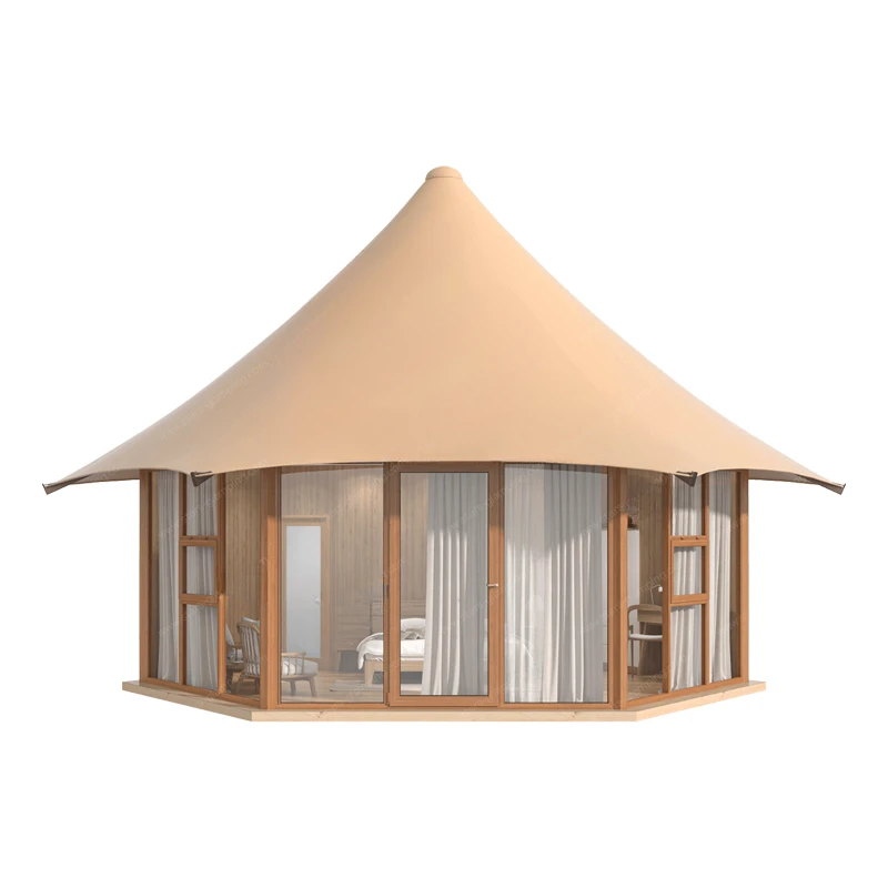 Outdoor  Glass Hotel Glamping Safari Tent With Bathroom For Eco Resort Tented Lodge