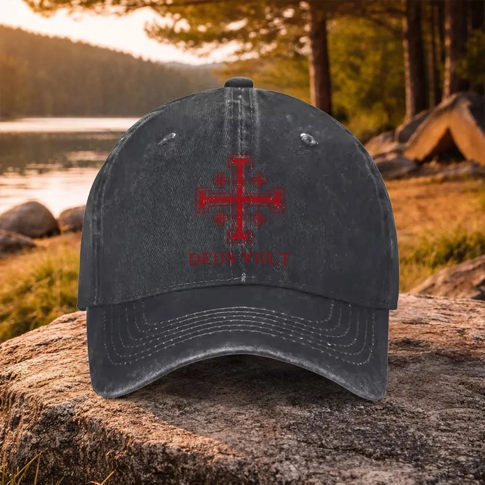 Gorra de béisbol con estampado de cruz de Jerusalén Deus Vult, unisex, informal, para golf al aire libre, para uso diario