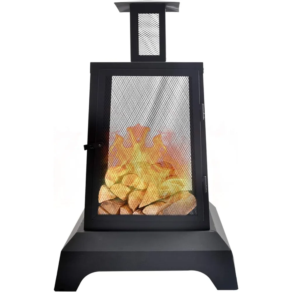 

Large Fire Pits Wood Burning 44'' High Chimineas Fire Pit Steel Big Outdoor Pagoda Style Firepits Bowl with Mesh Spark Screen Mo