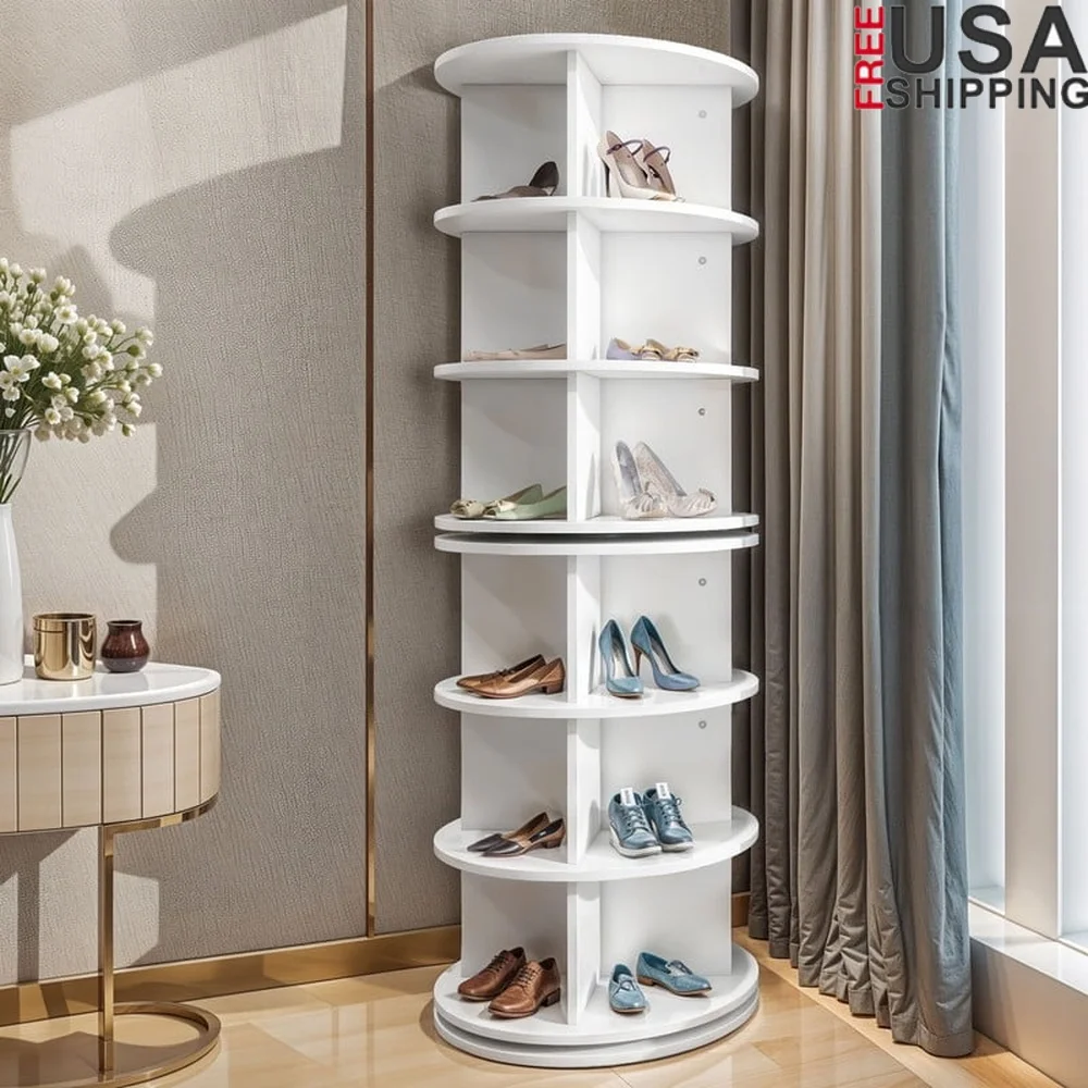 

6-Tier Rotating Shoe Rack Organizer Space-Saving Design 360° Spin Storage Entryway Living Room Easy Assembly Stylish Home Decor
