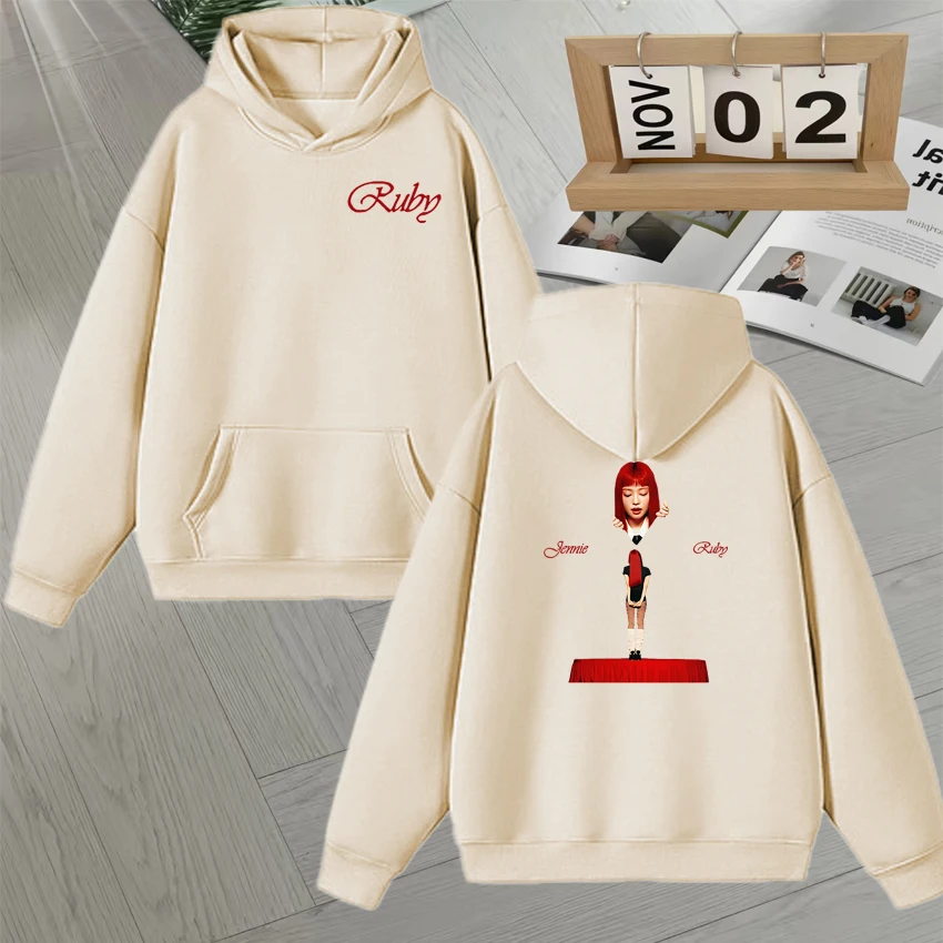 JENNIE Ruby Hoodie 2025 Album Double Sided Print Sweatshirt Korean Fashion Fleece Loose Pullover Men Women  Autumn Winter Hoodie