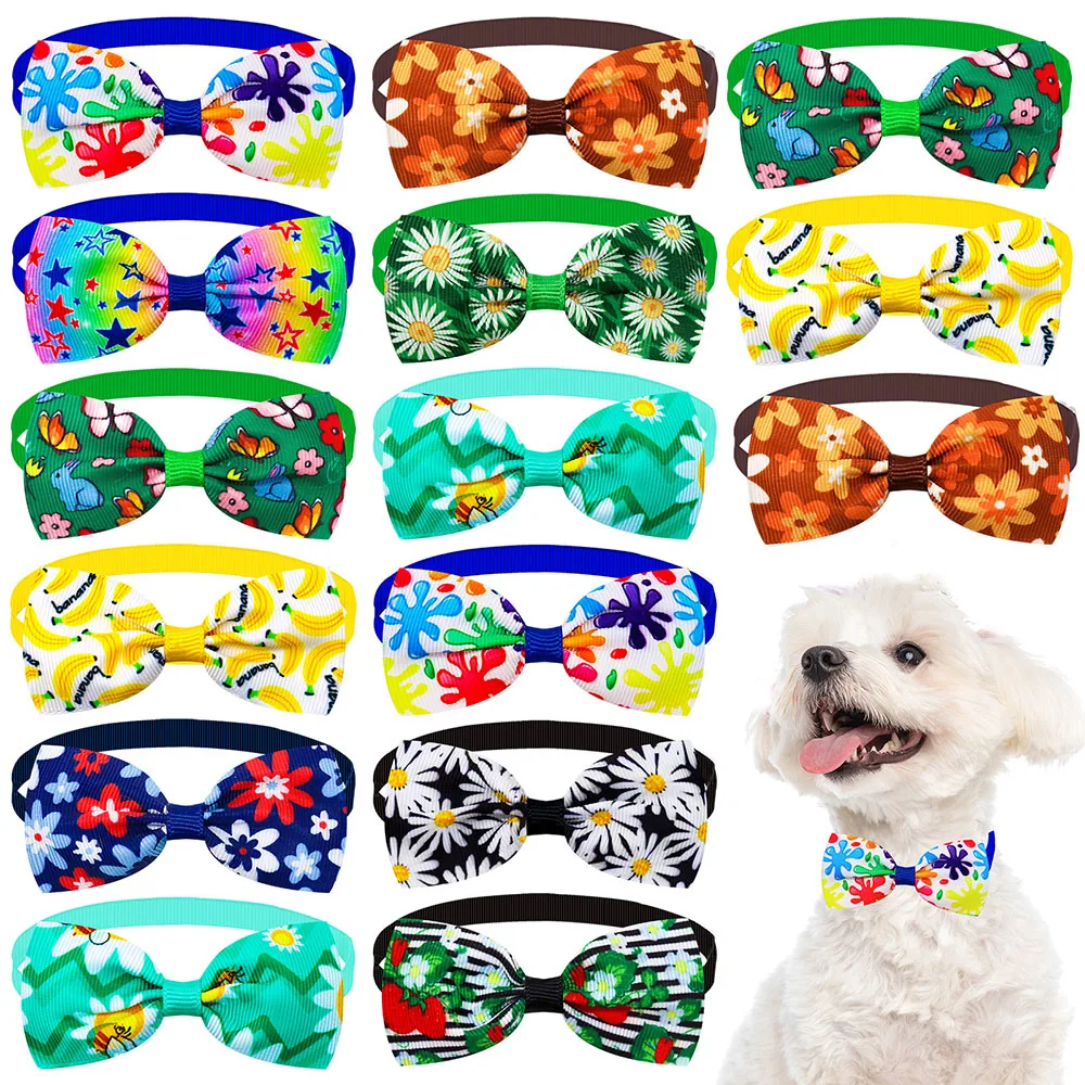 20PCS Summer Small Dog Bow Tie  Sunflower Pet Dog Bowties Collar Summer  Pet Grooming Accessories