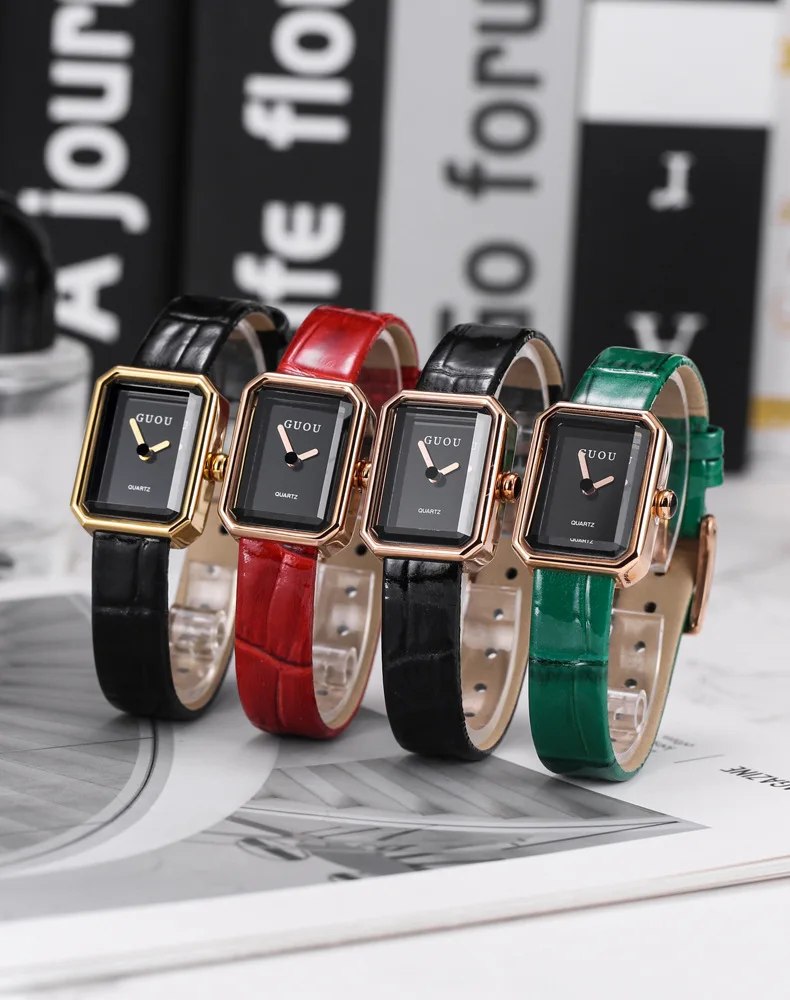 

New Leather Strap Square Watch, Vintage Gold Women'S Quartz Wristwatch, Simple Women'S Watch, Timepiece Accessories.