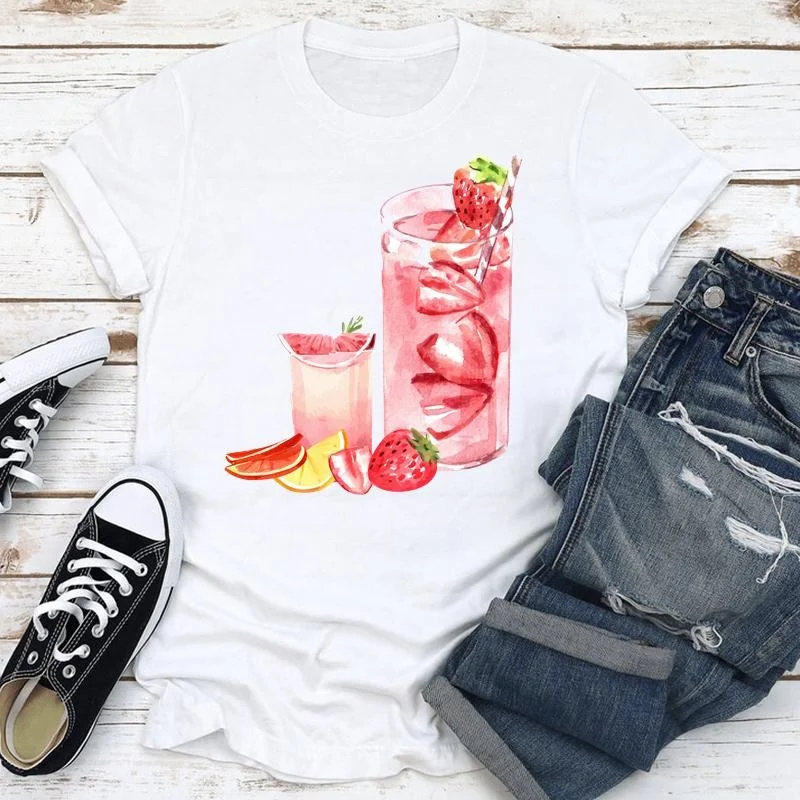 

Women Clothes Summer Lemon Fruit Beach Holiday Fashion Short Sleeve Print Cartoon Tshirt Female Tee Top Graphic T-shirt